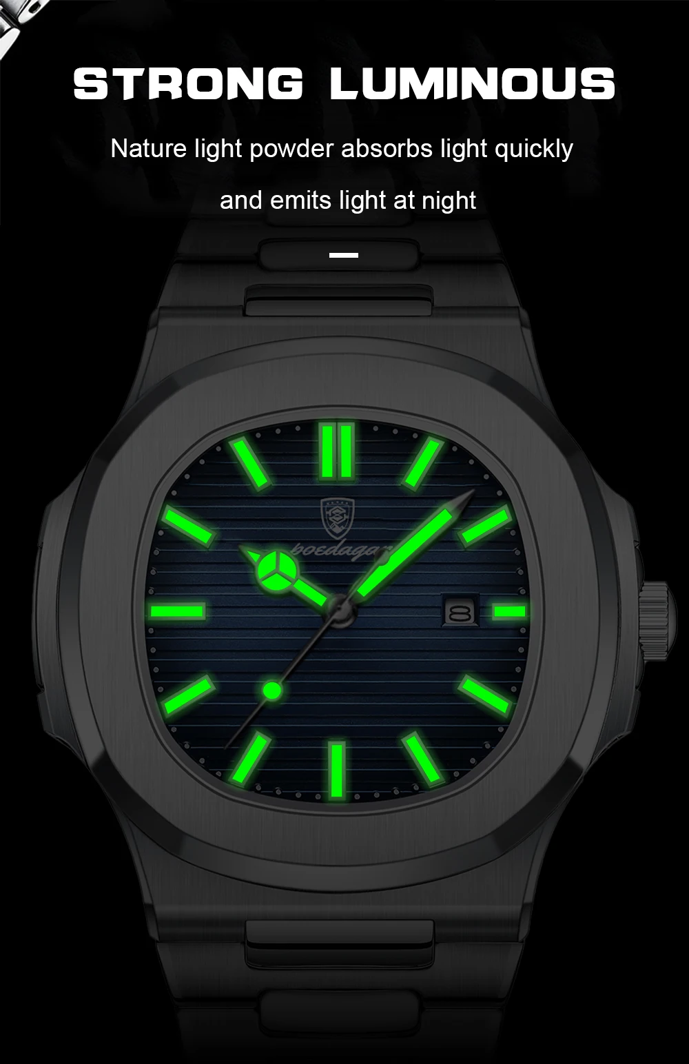 POEDAGAR Casual Couple Watch Waterproof Luminous Date Stainless Steel Love Wristwatch Square Quartz Watches for Boyfriend Reloj