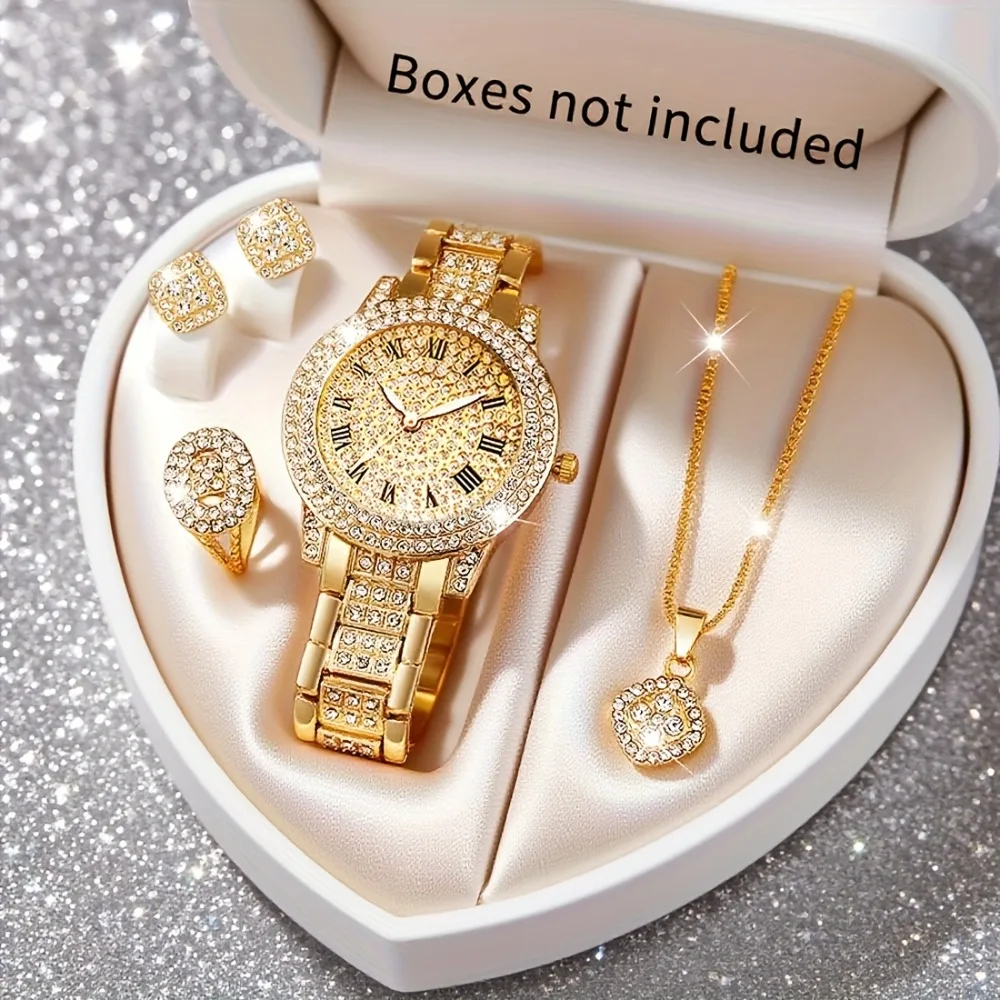 5pcs Luxury Women's Quartz Watch and Jewelry Set Quartz Movement, Elegant Women's Watch for Women, Holiday Gifts for Women