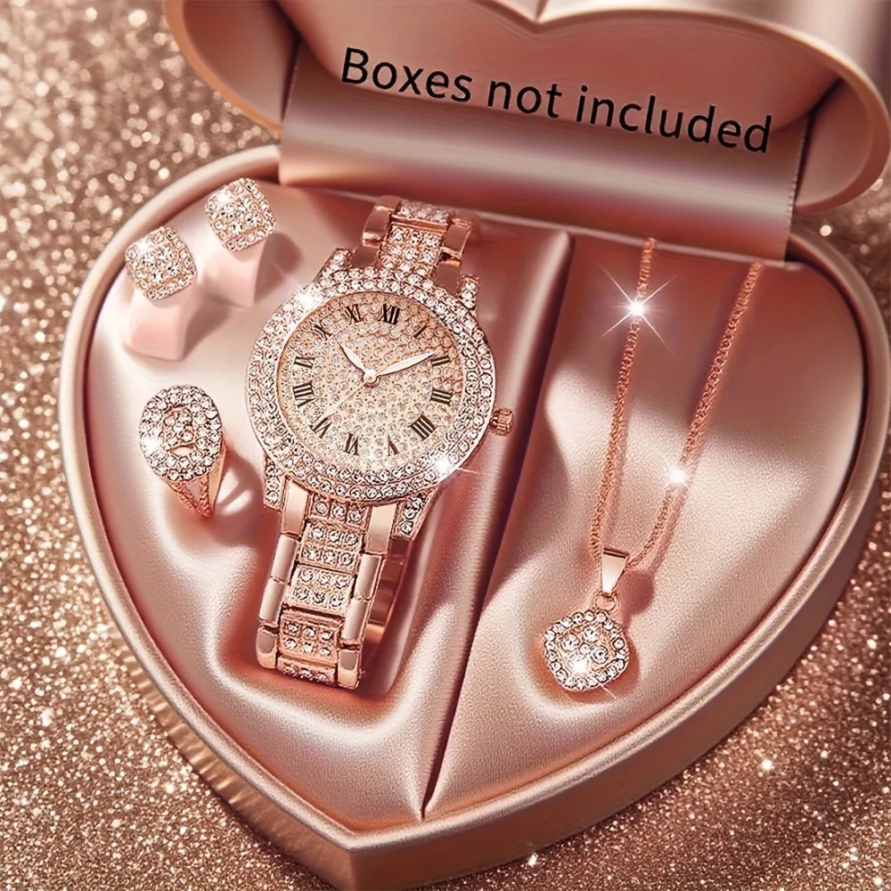 5pcs Luxury Women's Quartz Watch and Jewelry Set Quartz Movement, Elegant Women's Watch for Women, Holiday Gifts for Women