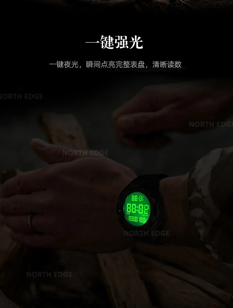 NORTH EDGE TERRAX Outdoor sports waterproof round large characters luminous alarm calendar super long standby electronic watch