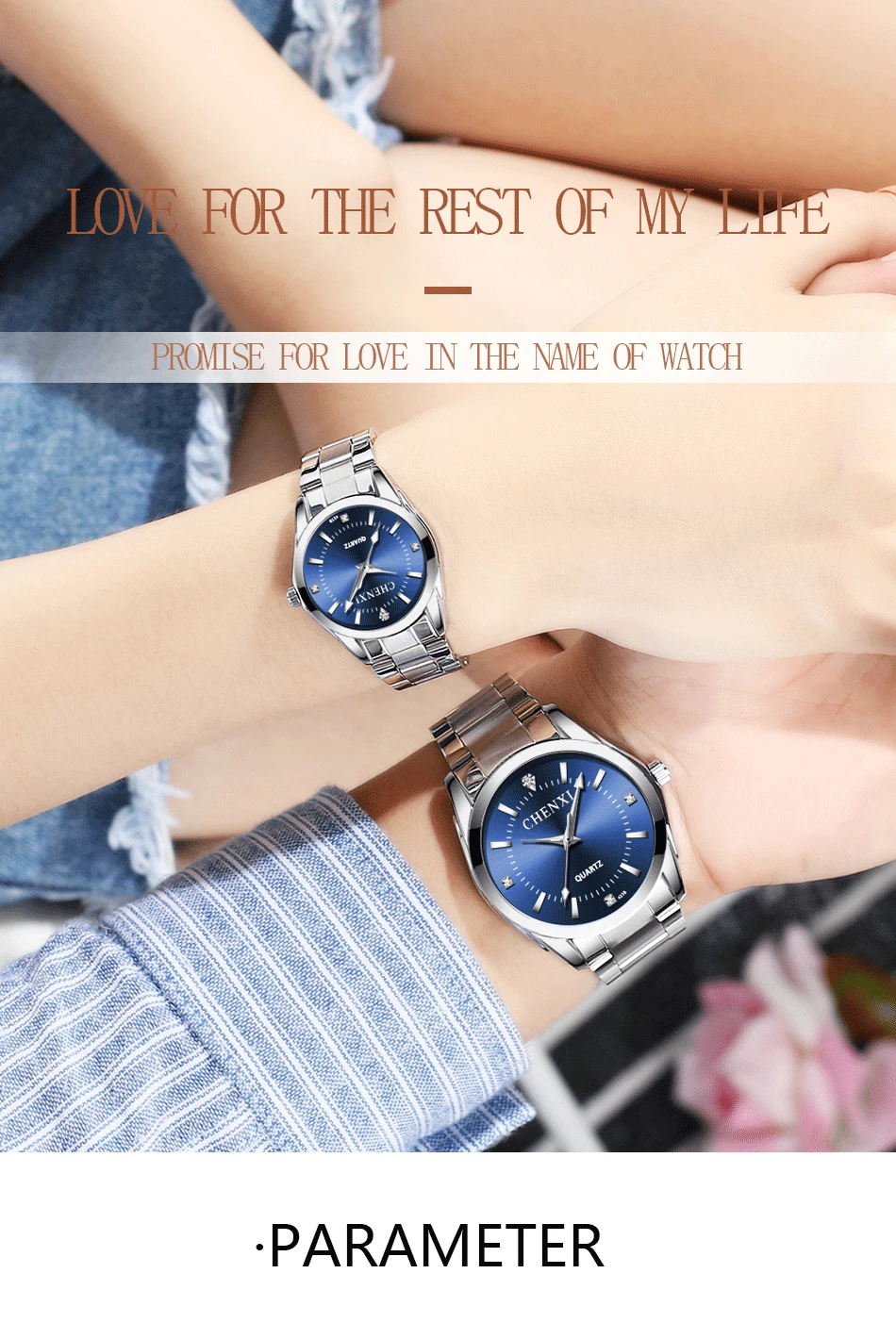 CHENXI 021B Couple's Watch Luxury Fashion Alloy Steel Quartz Watch For Ladies Casual Bracelet Waterproof Diamond Watches Gifts