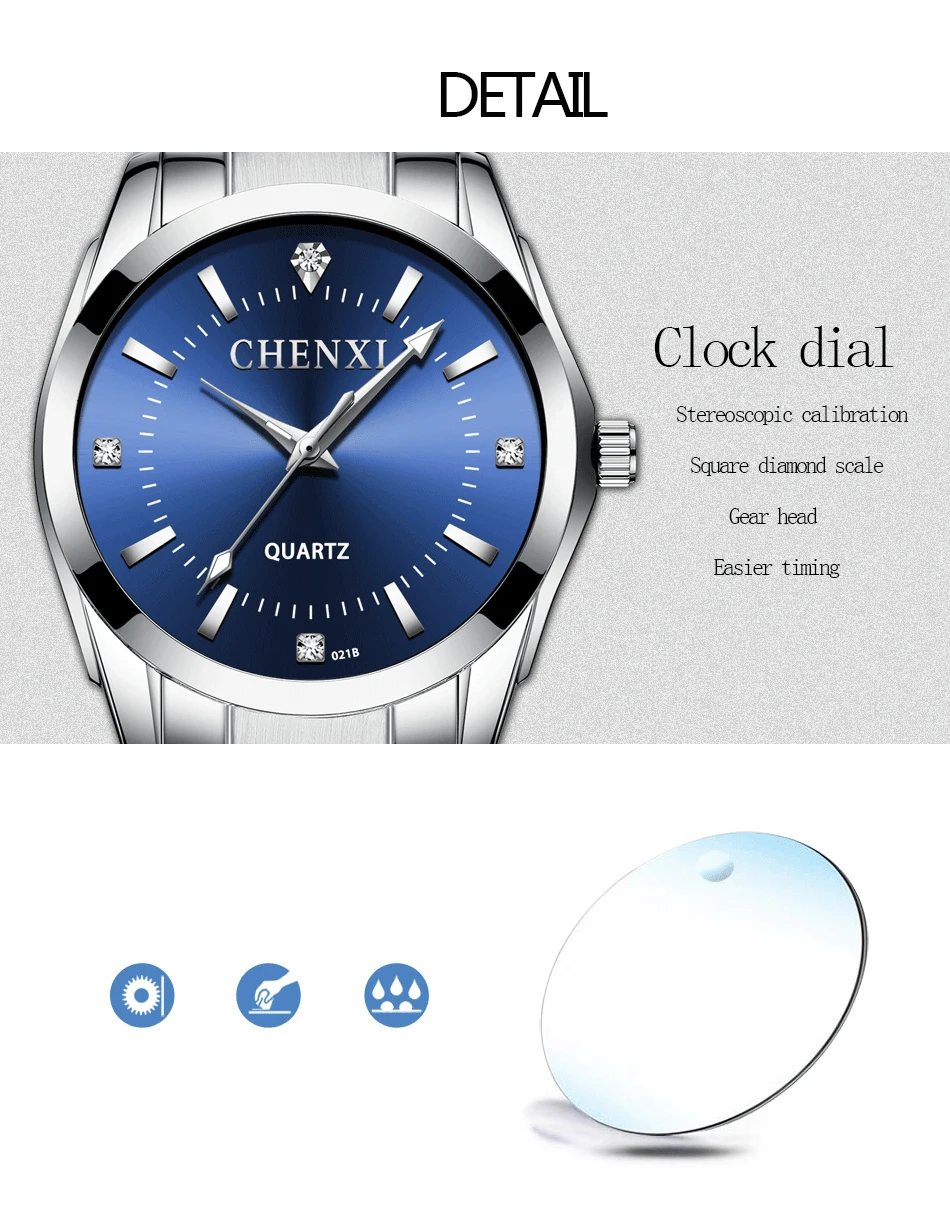 CHENXI 021B Couple's Watch Luxury Fashion Alloy Steel Quartz Watch For Ladies Casual Bracelet Waterproof Diamond Watches Gifts