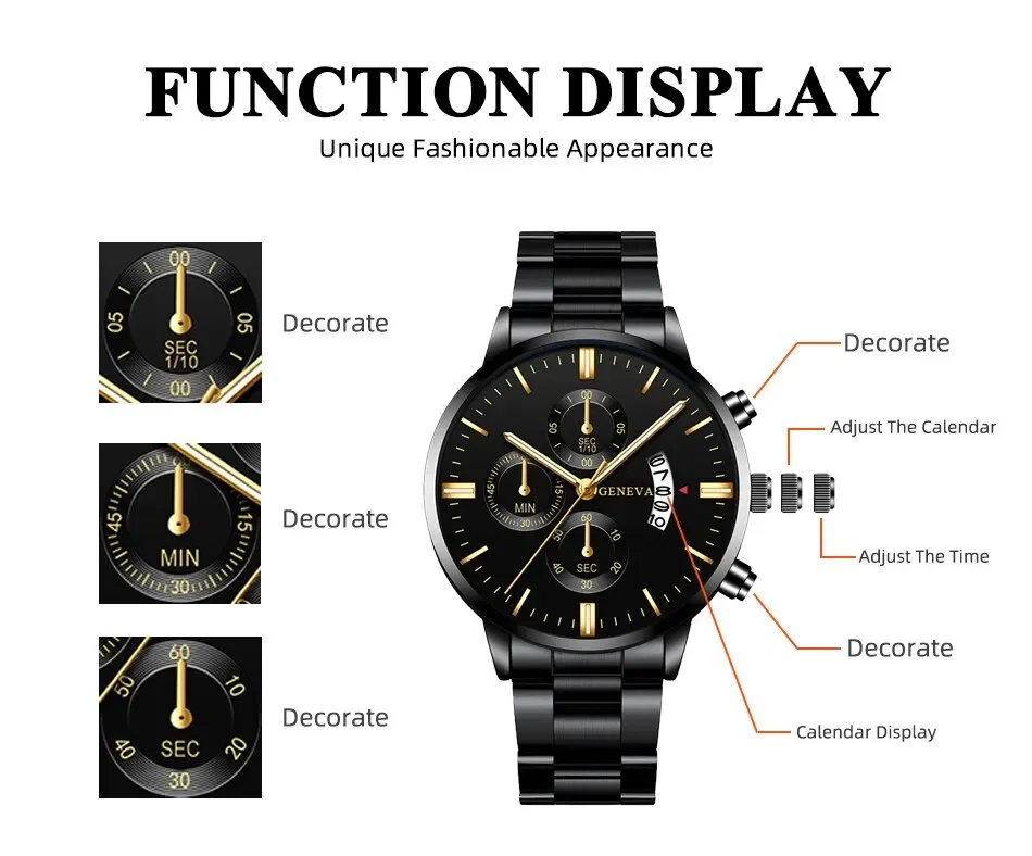 Fashion Men Stainless Steel Watch Luxury Calendar Quartz Wrist Watch Mens Business Watches for Man Clock Montre Homme