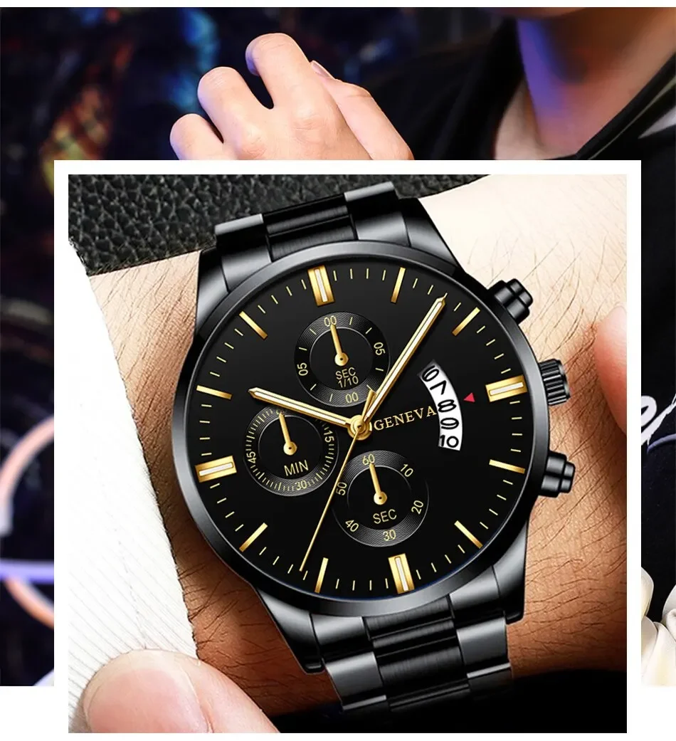 Fashion Men Stainless Steel Watch Luxury Calendar Quartz Wrist Watch Mens Business Watches for Man Clock Montre Homme