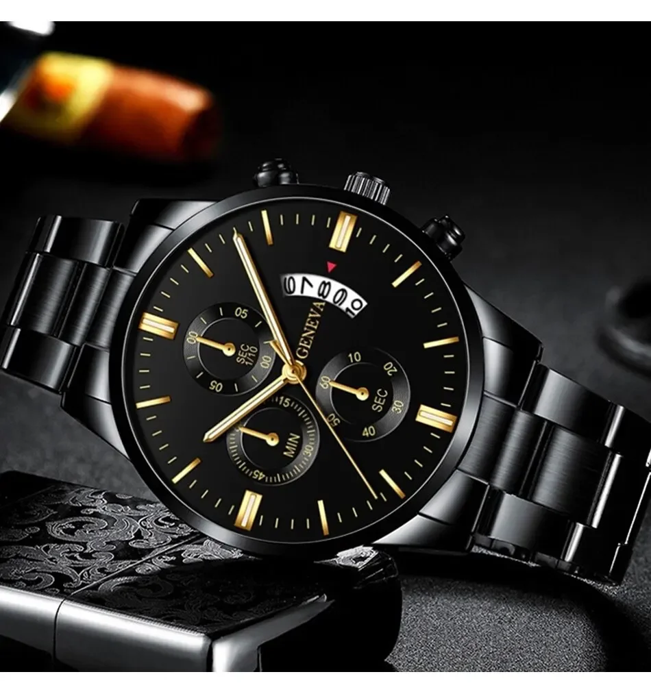 Fashion Men Stainless Steel Watch Luxury Calendar Quartz Wrist Watch Mens Business Watches for Man Clock Montre Homme