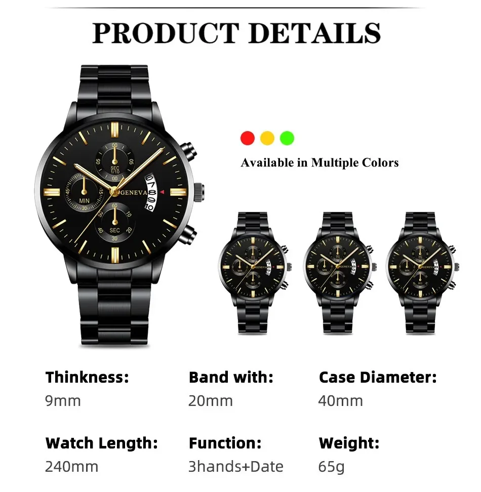 Fashion Men Stainless Steel Watch Luxury Calendar Quartz Wrist Watch Mens Business Watches for Man Clock Montre Homme