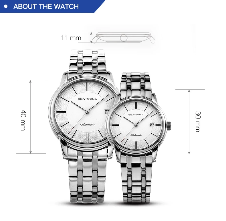 Seagull Classic Fashion Couple Watches Luxury Men Women Business Casual Leather Automatic Mechanical Watch Luxury Wristwatch 405