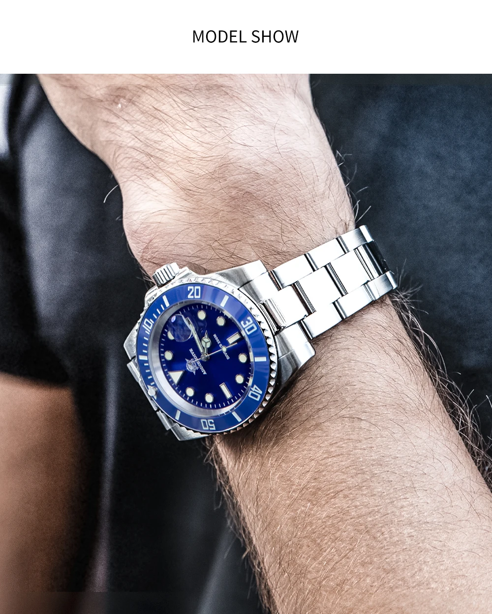 ADDIESDIVE Stainless Steel Watch Men's European and American Business Casual Quartz Watch 200M Waterproof Outdoor Analog Watches