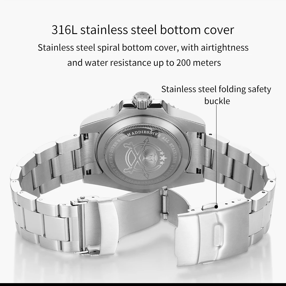 ADDIESDIVE Stainless Steel Watch Men's European and American Business Casual Quartz Watch 200M Waterproof Outdoor Analog Watches