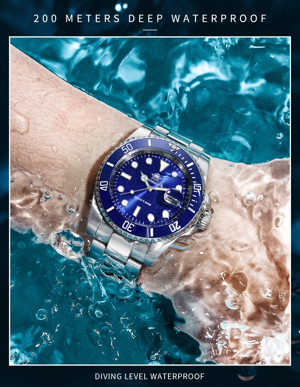 ADDIESDIVE Stainless Steel Watch Men's European and American Business Casual Quartz Watch 200M Waterproof Outdoor Analog Watches