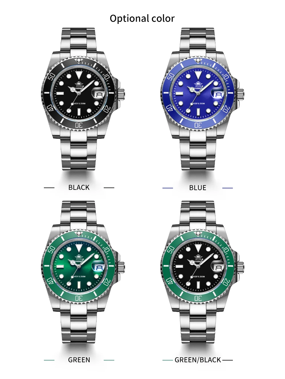 ADDIESDIVE Stainless Steel Watch Men's European and American Business Casual Quartz Watch 200M Waterproof Outdoor Analog Watches