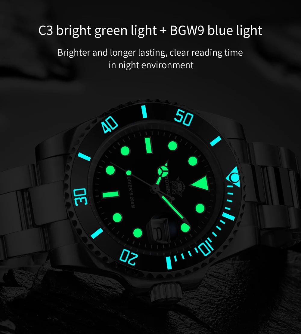 ADDIESDIVE Stainless Steel Watch Men's European and American Business Casual Quartz Watch 200M Waterproof Outdoor Analog Watches