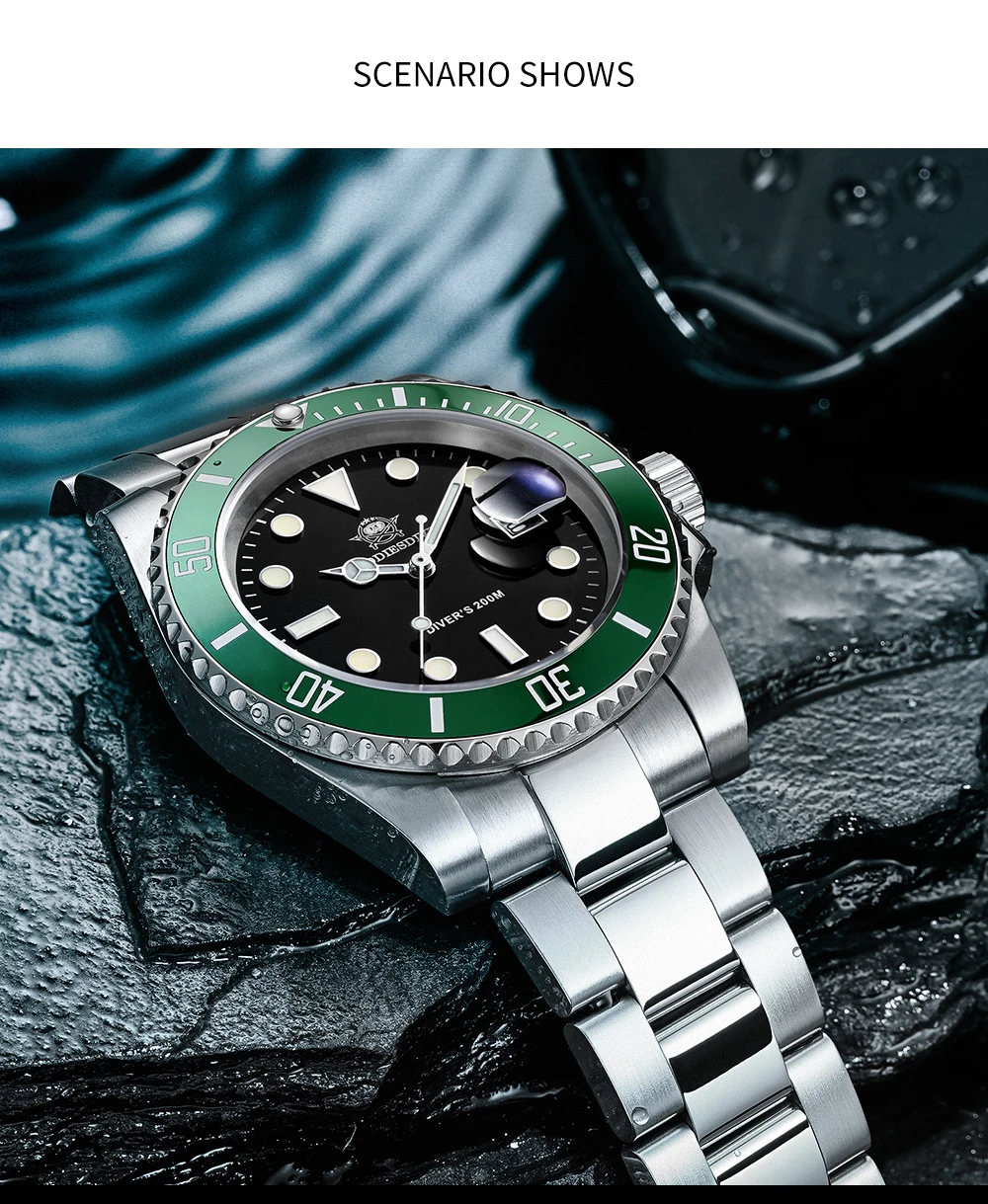 ADDIESDIVE Stainless Steel Watch Men's European and American Business Casual Quartz Watch 200M Waterproof Outdoor Analog Watches