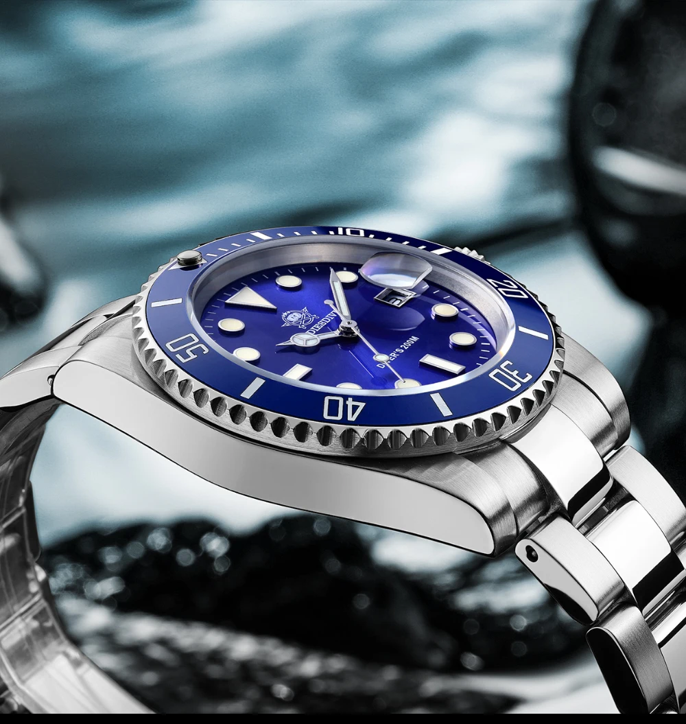 ADDIESDIVE Stainless Steel Watch Men's European and American Business Casual Quartz Watch 200M Waterproof Outdoor Analog Watches