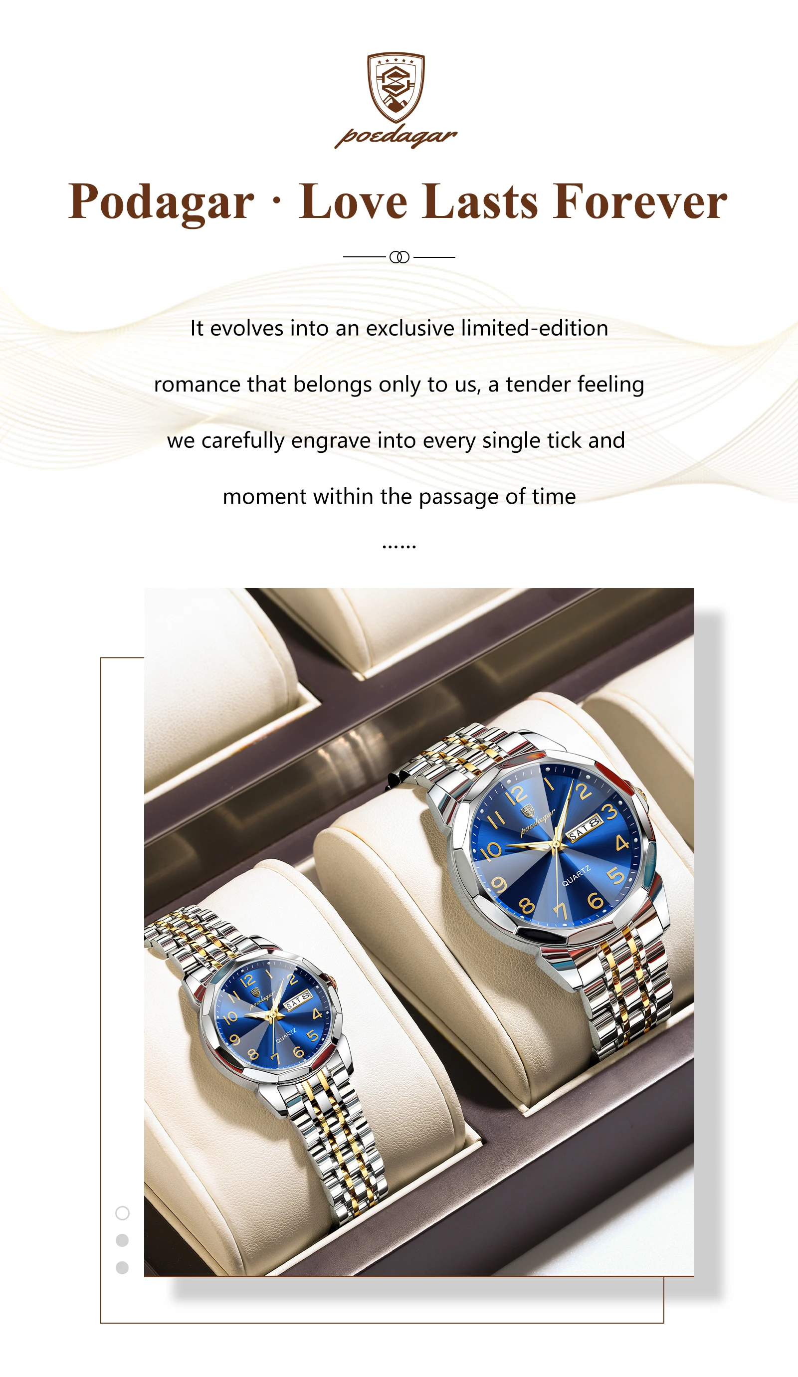 POEDAGAR Top Fashion Watches For Couple Waterproof Date Week Couple's Watches Quartz Stainless Steel Couple Watch Lovers Set+Box