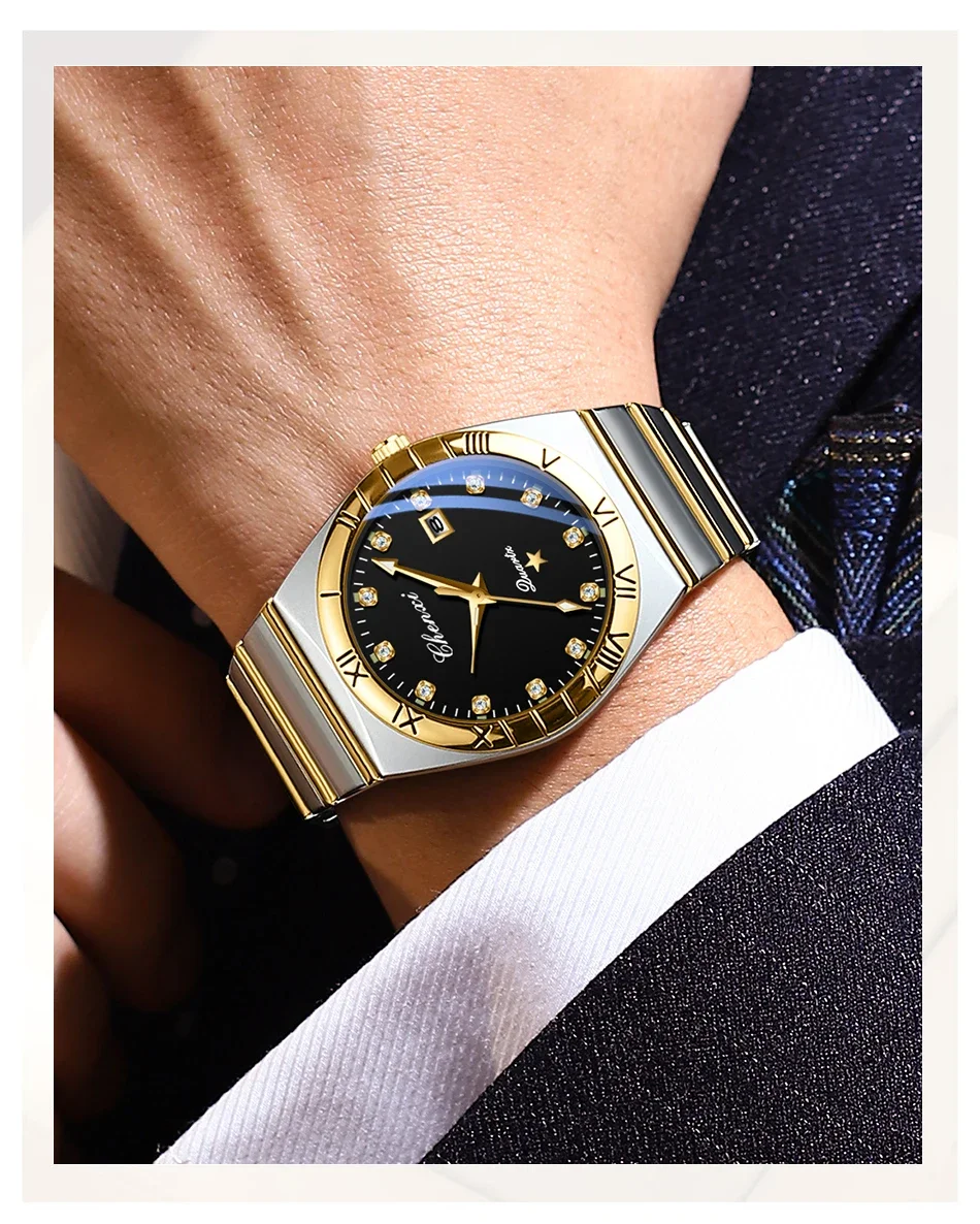 CHENXI Fashion Luxury Couple Quartz Watch Waterproof Glow Luminous Date Week Function Durable Comfortable Wristwatch for Lovers