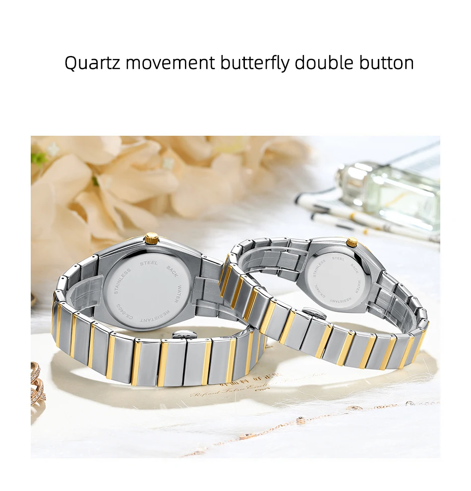 CHENXI Fashion Luxury Couple Quartz Watch Waterproof Glow Luminous Date Week Function Durable Comfortable Wristwatch for Lovers