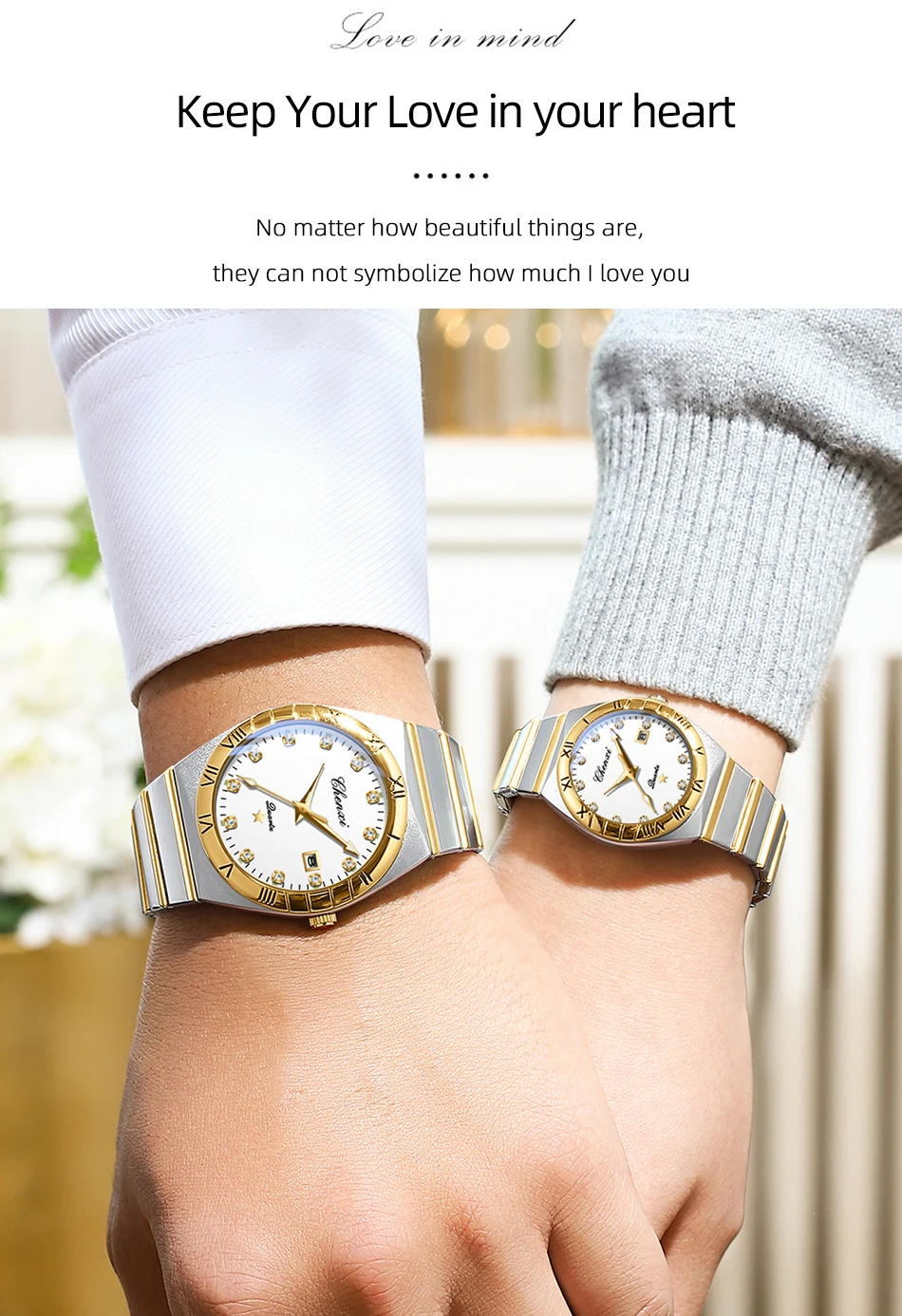 CHENXI Fashion Luxury Couple Quartz Watch Waterproof Glow Luminous Date Week Function Durable Comfortable Wristwatch for Lovers