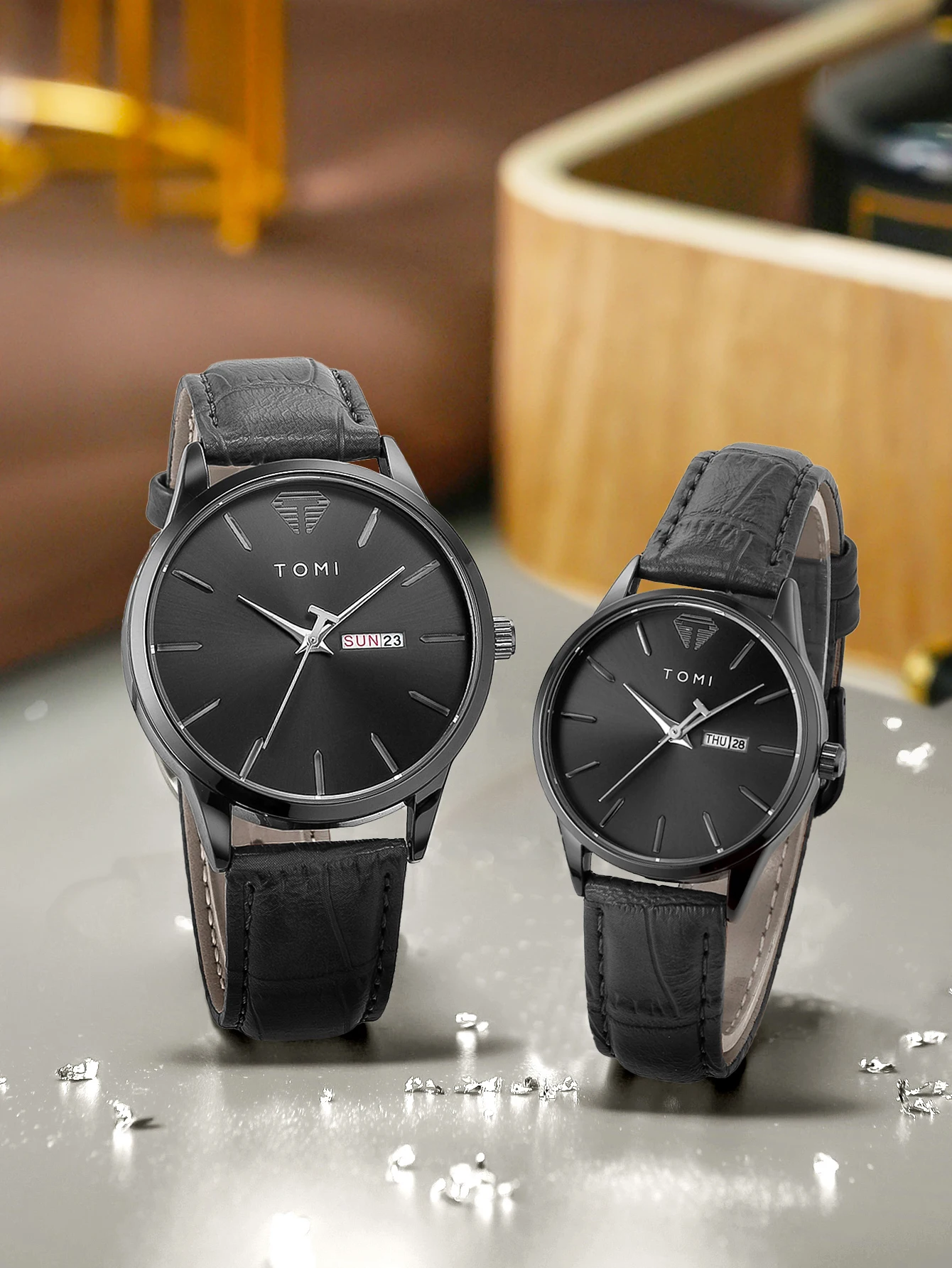 TOMI Two-Piece Casual Minimalist Men's And Women's Couple Watch Luxury Circular Large Dial Calendar Quartz Watch Clock Gift
