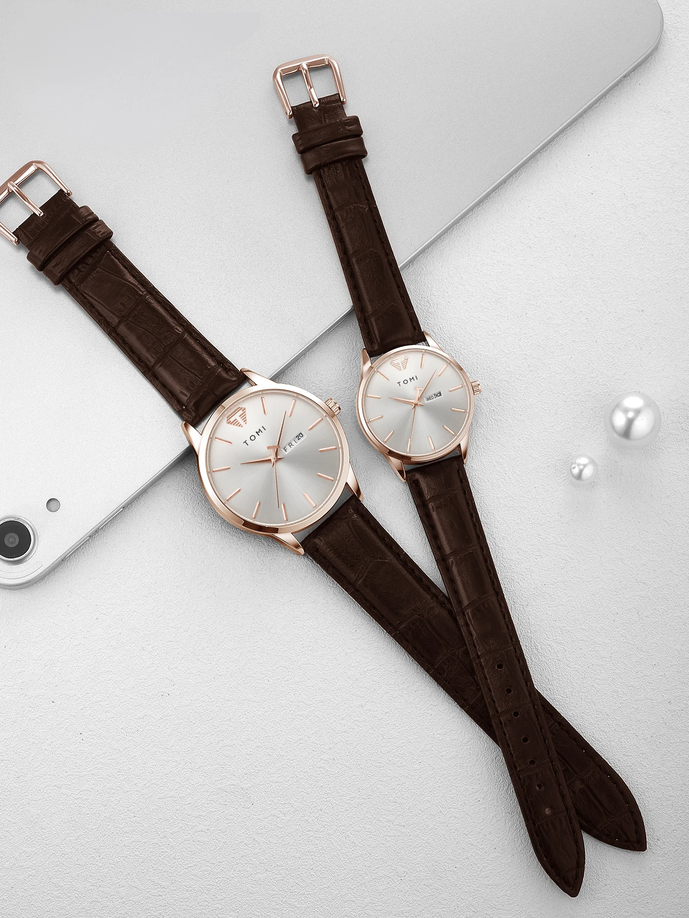 TOMI Two-Piece Casual Minimalist Men's And Women's Couple Watch Luxury Circular Large Dial Calendar Quartz Watch Clock Gift