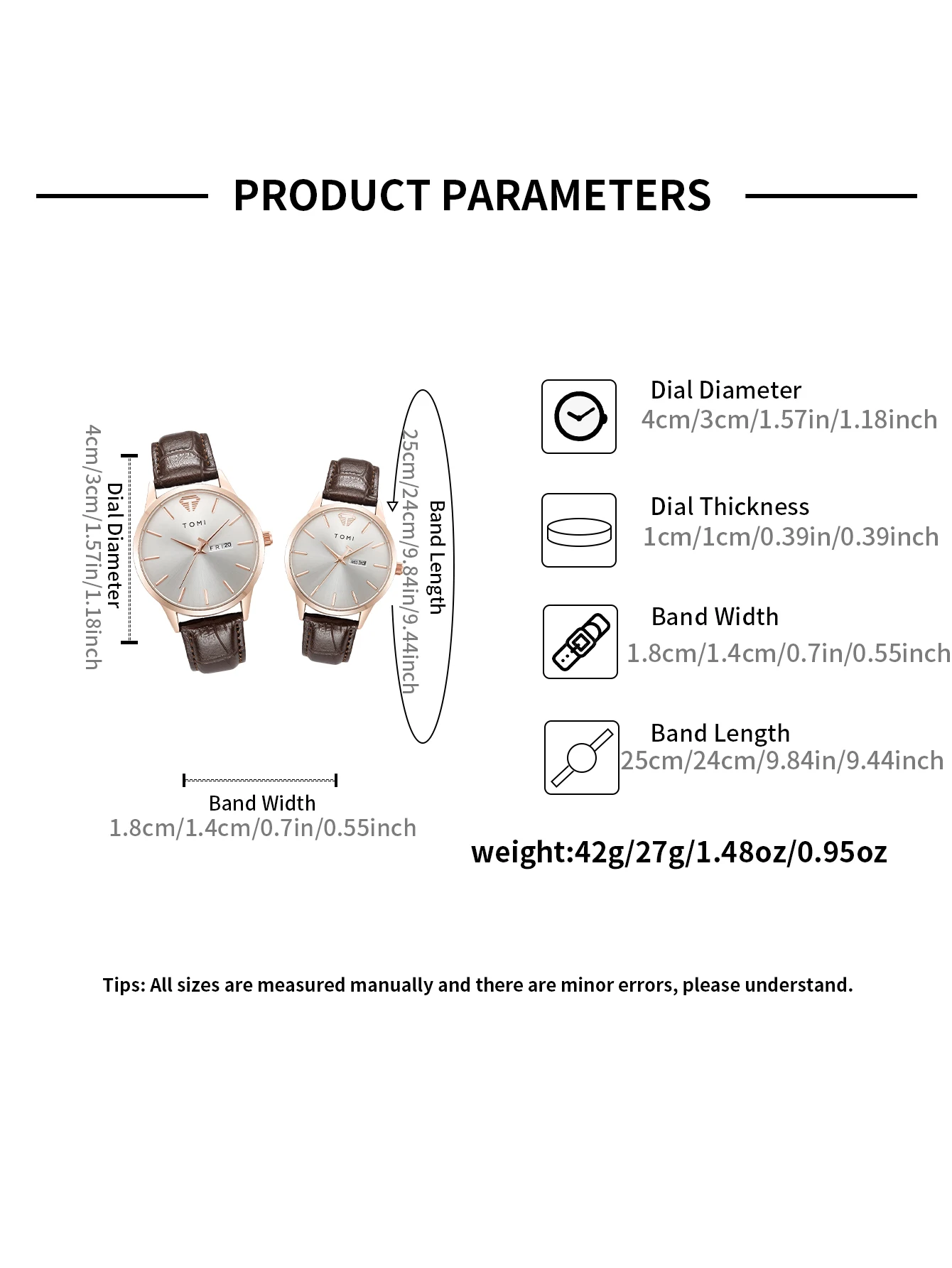 TOMI Two-Piece Casual Minimalist Men's And Women's Couple Watch Luxury Circular Large Dial Calendar Quartz Watch Clock Gift