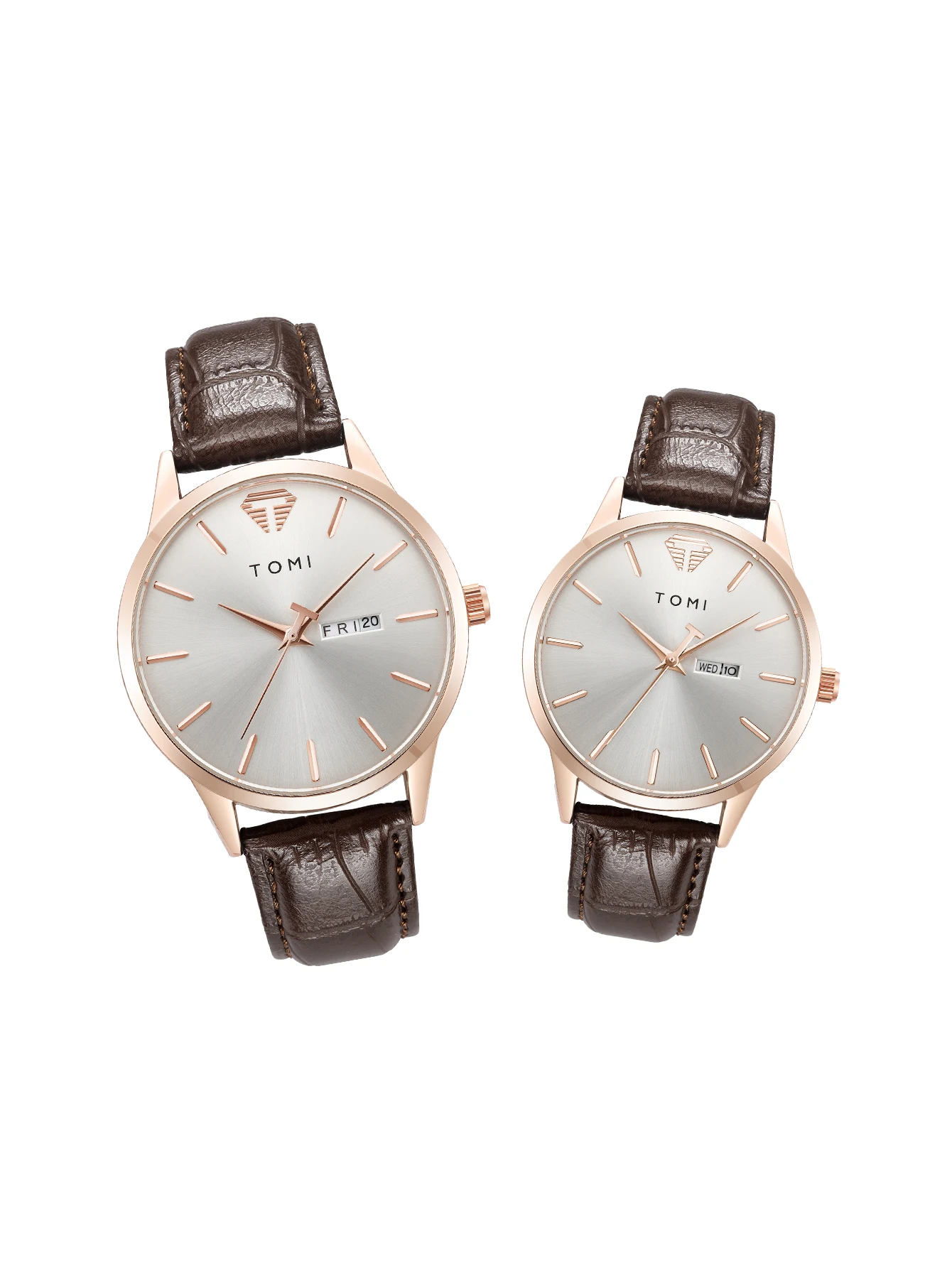 TOMI Two-Piece Casual Minimalist Men's And Women's Couple Watch Luxury Circular Large Dial Calendar Quartz Watch Clock Gift
