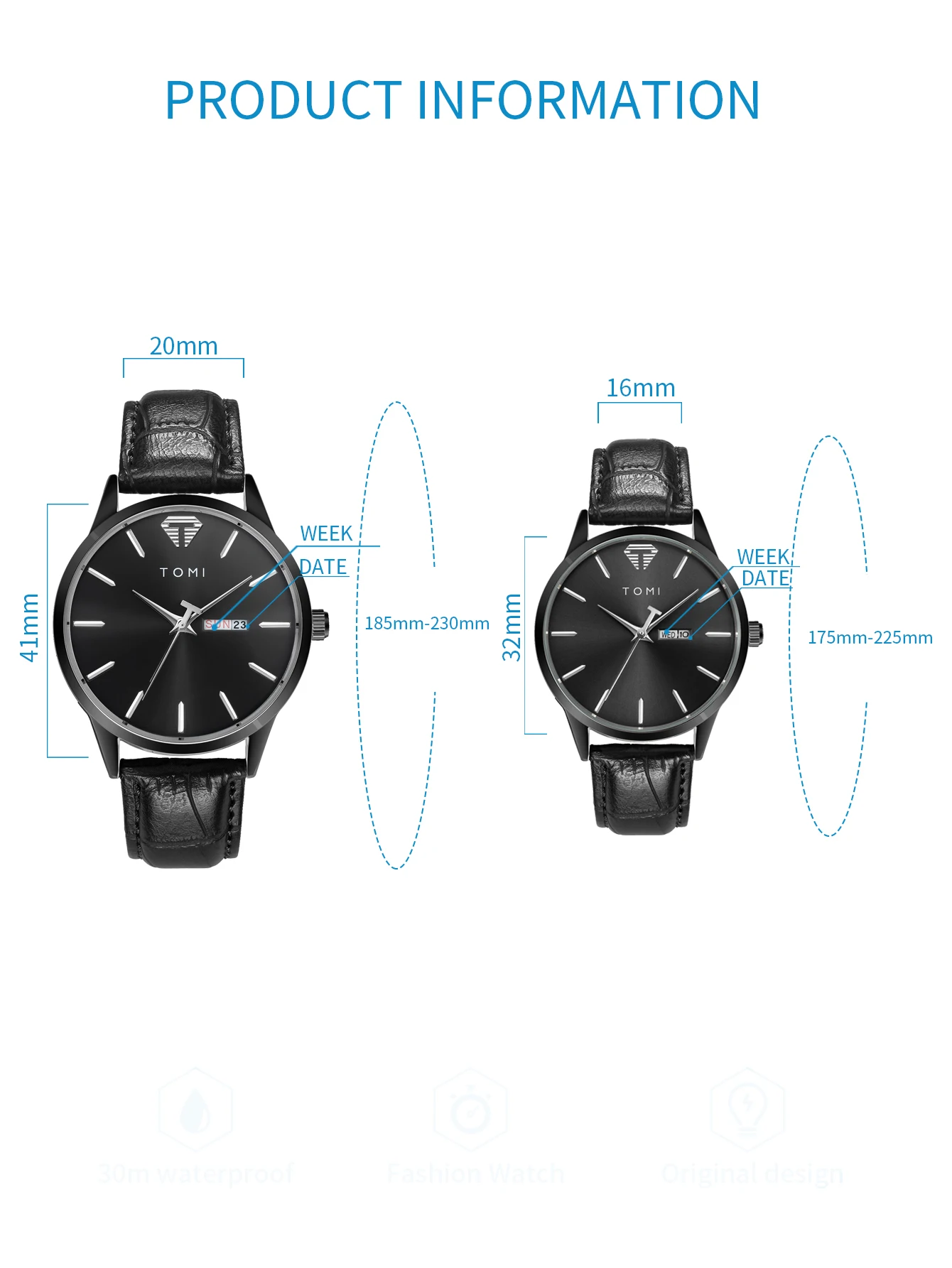 TOMI Two-Piece Casual Minimalist Men's And Women's Couple Watch Luxury Circular Large Dial Calendar Quartz Watch Clock Gift