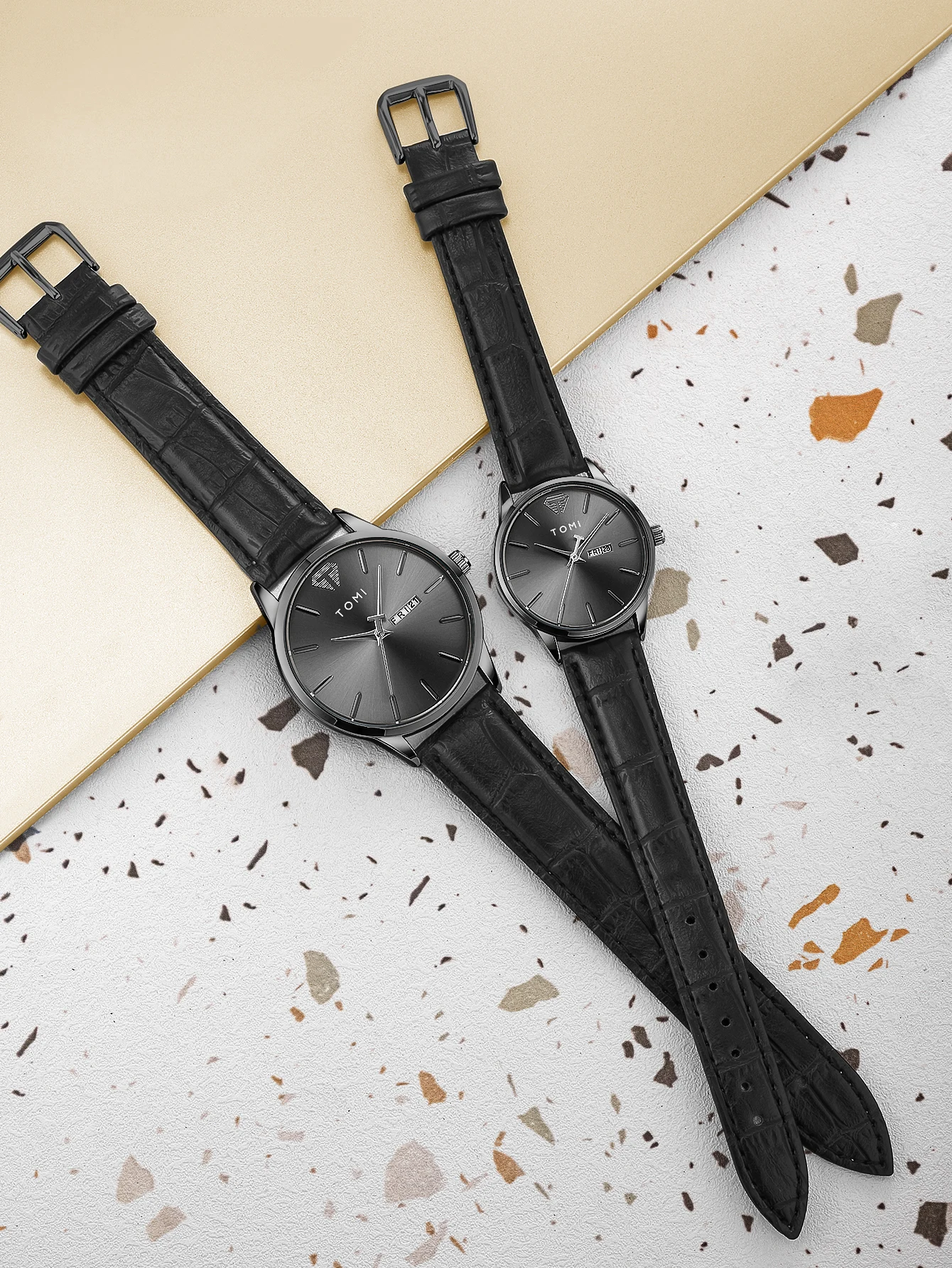 TOMI Two-Piece Casual Minimalist Men's And Women's Couple Watch Luxury Circular Large Dial Calendar Quartz Watch Clock Gift