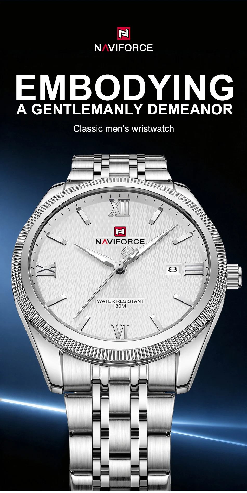 NAVIFORCE Quartz Lover Watches Calendar Display 3ATM Waterproof Stainless Steel Strap Fashion Luxury Wristwatch for Couple Gifts