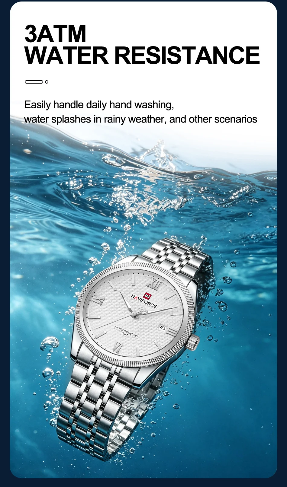 NAVIFORCE Quartz Lover Watches Calendar Display 3ATM Waterproof Stainless Steel Strap Fashion Luxury Wristwatch for Couple Gifts