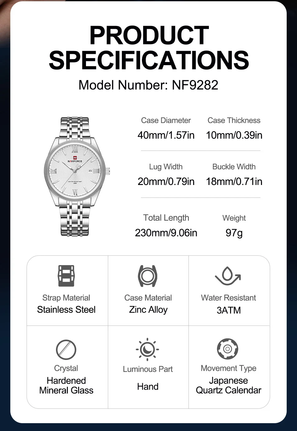 NAVIFORCE Quartz Lover Watches Calendar Display 3ATM Waterproof Stainless Steel Strap Fashion Luxury Wristwatch for Couple Gifts