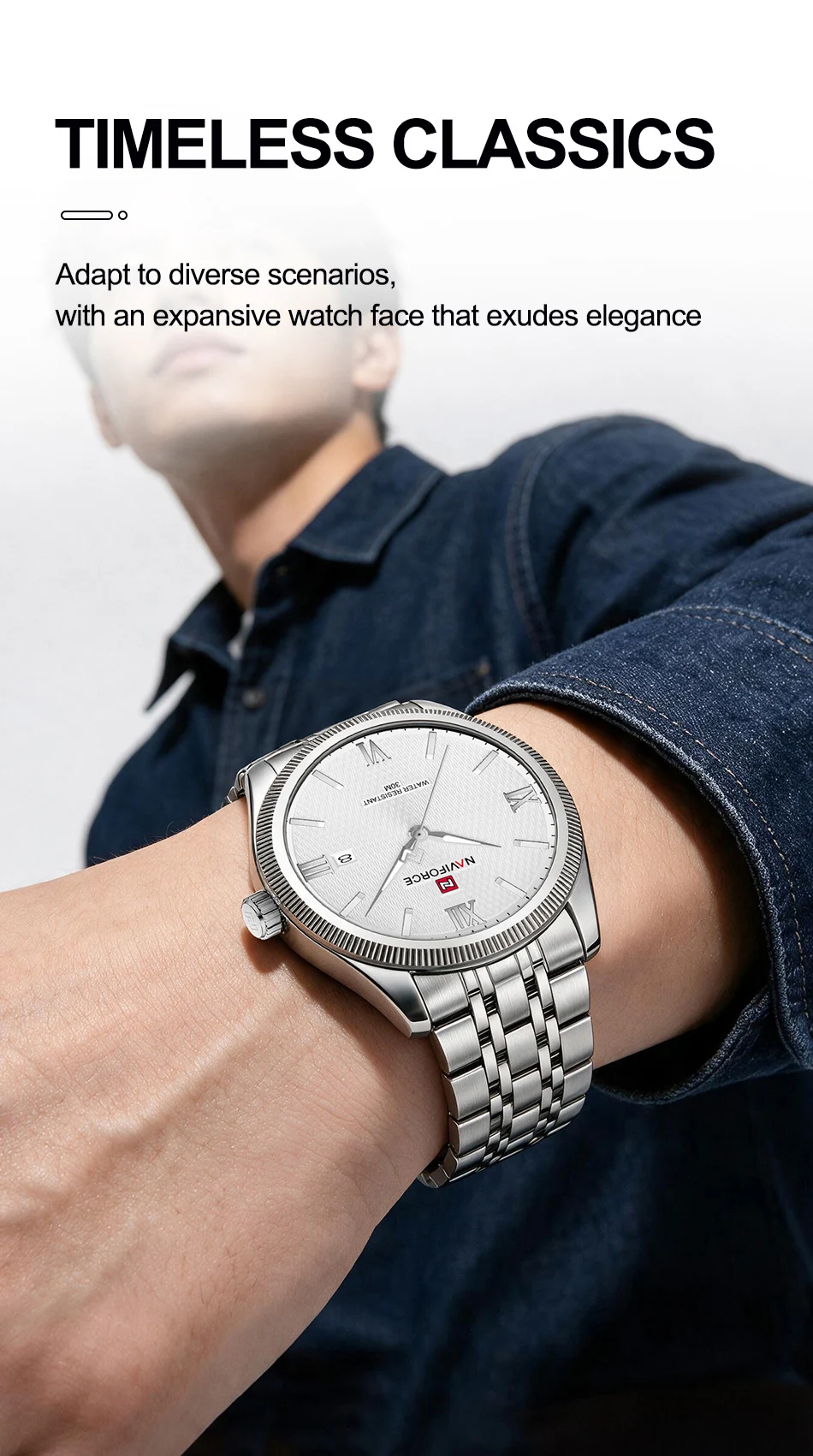 NAVIFORCE Quartz Lover Watches Calendar Display 3ATM Waterproof Stainless Steel Strap Fashion Luxury Wristwatch for Couple Gifts