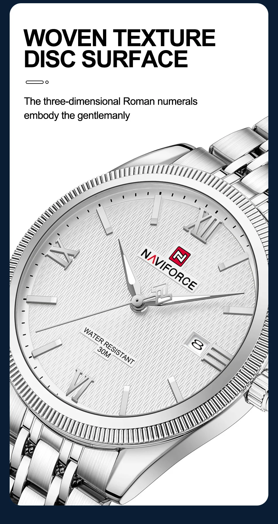 NAVIFORCE Quartz Lover Watches Calendar Display 3ATM Waterproof Stainless Steel Strap Fashion Luxury Wristwatch for Couple Gifts