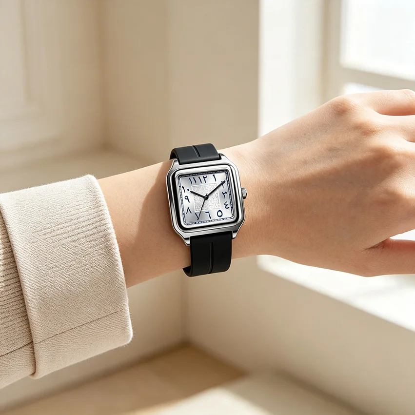 Sabr Arabic Numeral Watch 3ATM Waterproof Alloy Case Men's Quartz Wristwatch Silicone Strap Magnetic Buckle Women Business Watch