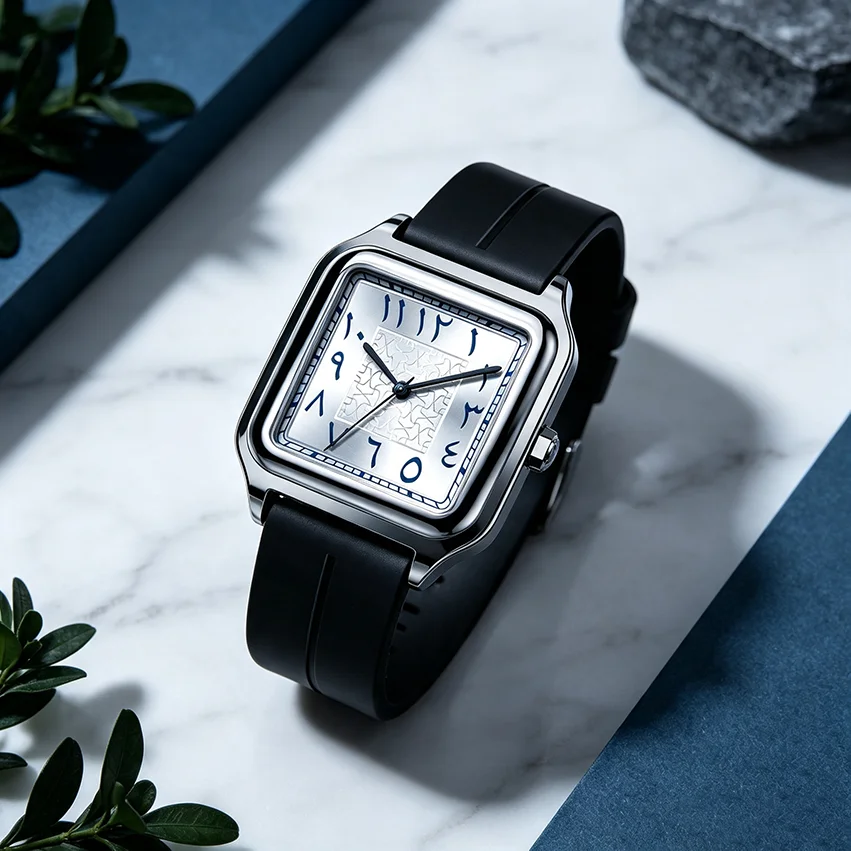 Sabr Arabic Numeral Watch 3ATM Waterproof Alloy Case Men's Quartz Wristwatch Silicone Strap Magnetic Buckle Women Business Watch