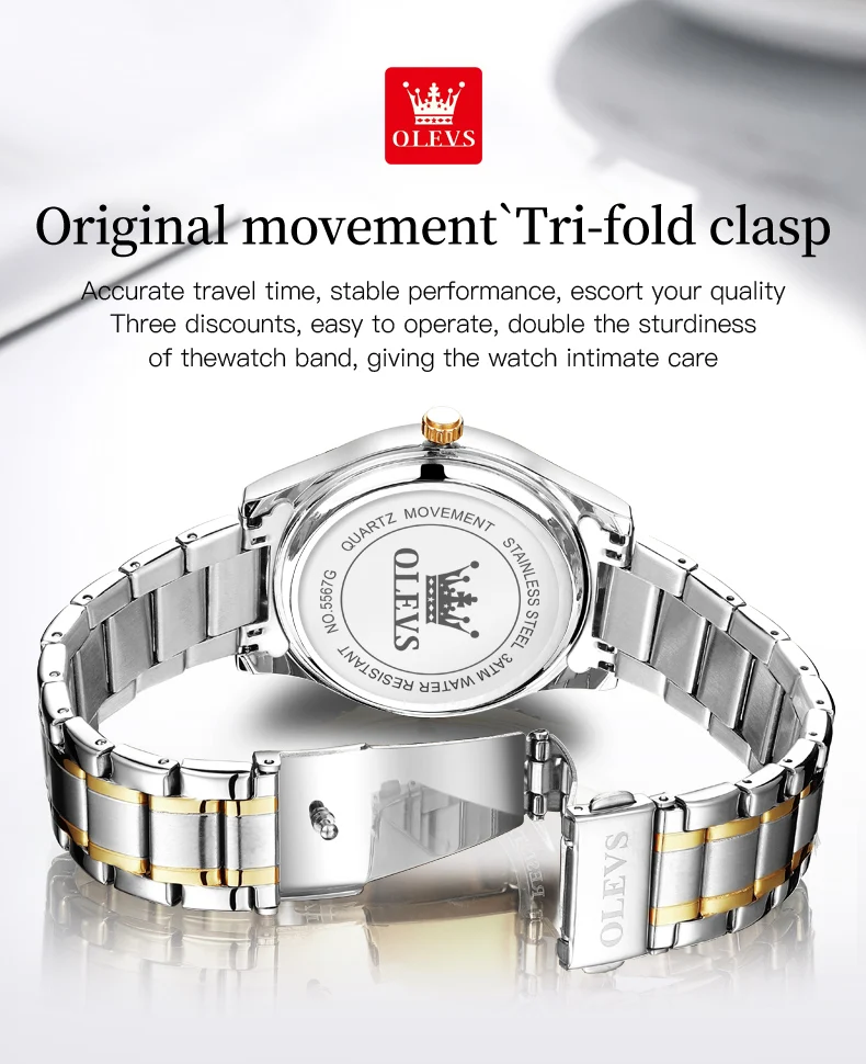 OLEVS New Fashion Couple Watch for Men Women Luxury Stainless Steel Waterproof Quartz Watches Week Calendar Lovers Wristwatch