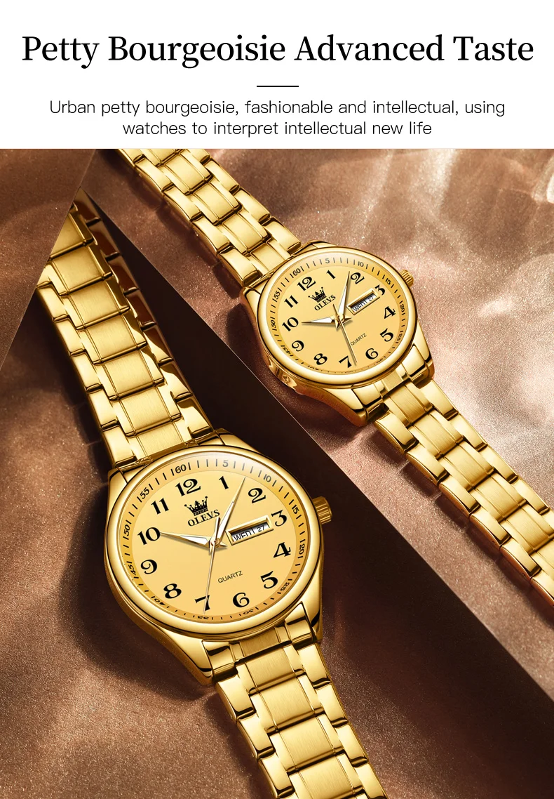 OLEVS New Fashion Couple Watch for Men Women Luxury Stainless Steel Waterproof Quartz Watches Week Calendar Lovers Wristwatch