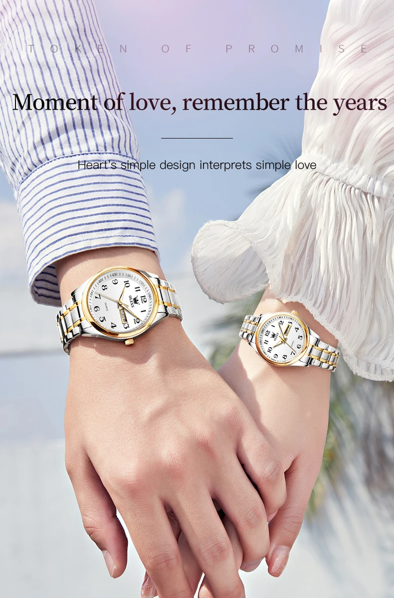 OLEVS New Fashion Couple Watch for Men Women Luxury Stainless Steel Waterproof Quartz Watches Week Calendar Lovers Wristwatch