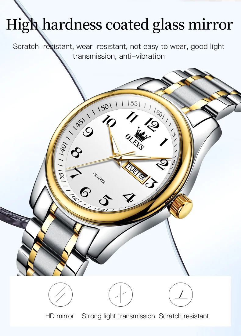 OLEVS New Fashion Couple Watch for Men Women Luxury Stainless Steel Waterproof Quartz Watches Week Calendar Lovers Wristwatch