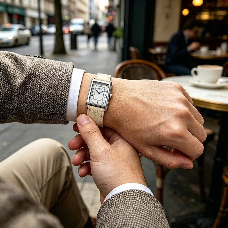 Couple Watch for Men Women Vintage Reloj Mujer Quartz Wristwatch Male Female Ladies Orologio Business Man Rectangle Shaped Clock