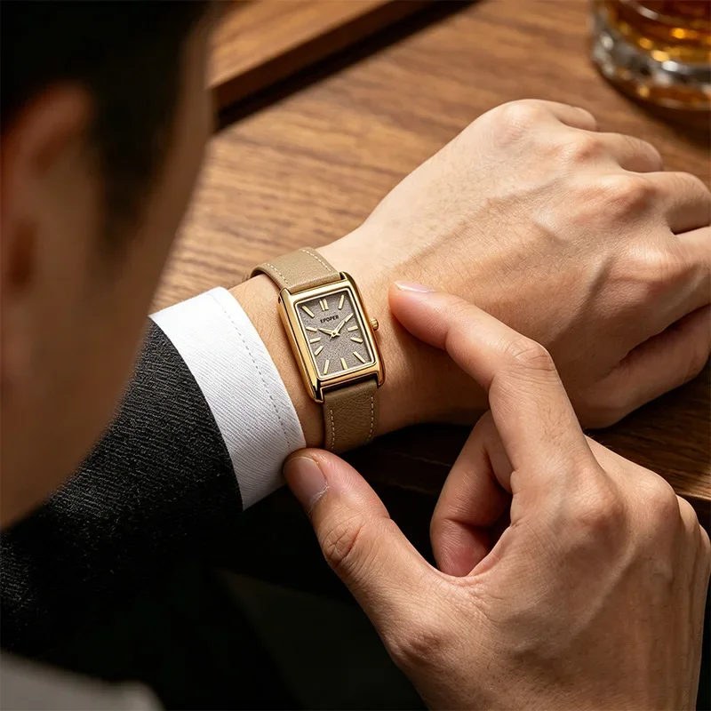 Couple Watch for Men Women Vintage Reloj Mujer Quartz Wristwatch Male Female Ladies Orologio Business Man Rectangle Shaped Clock