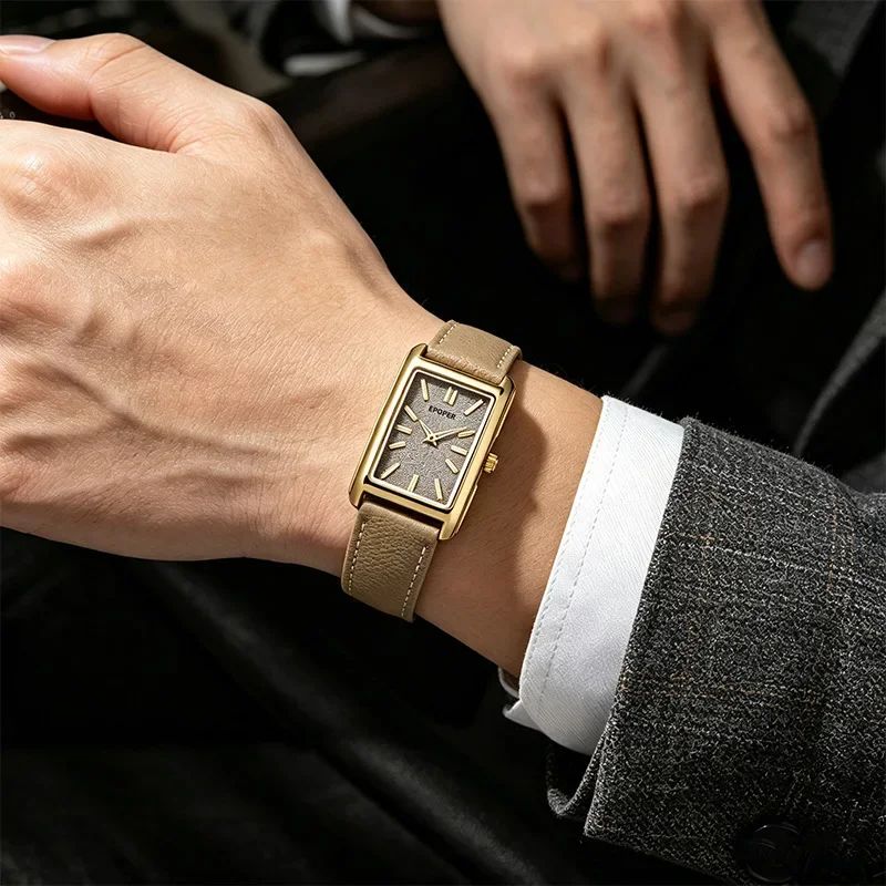 Couple Watch for Men Women Vintage Reloj Mujer Quartz Wristwatch Male Female Ladies Orologio Business Man Rectangle Shaped Clock