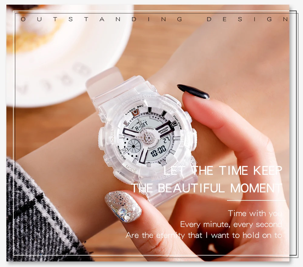 Fashion Sanda Top Brand Women Transparent Watches Waterproof Multi-function Luminous Sports Double Display Couple ElectronicBr