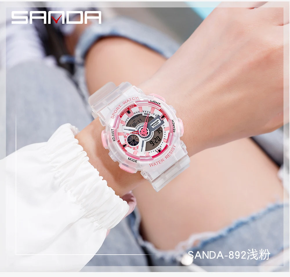 Fashion Sanda Top Brand Women Transparent Watches Waterproof Multi-function Luminous Sports Double Display Couple ElectronicBr