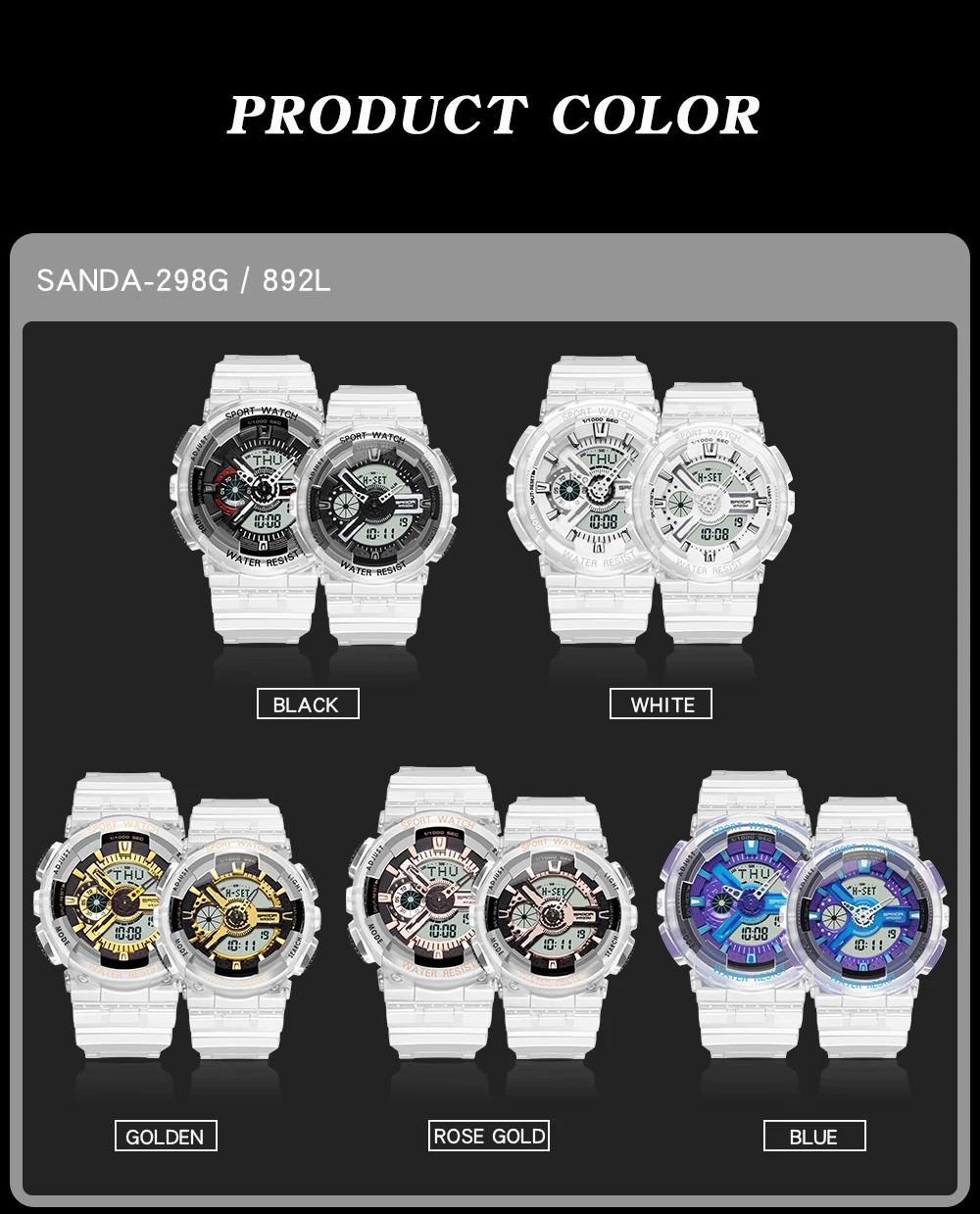 Fashion Sanda Top Brand Women Transparent Watches Waterproof Multi-function Luminous Sports Double Display Couple ElectronicBr