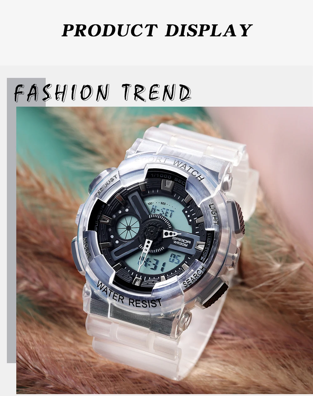 Fashion Sanda Top Brand Women Transparent Watches Waterproof Multi-function Luminous Sports Double Display Couple ElectronicBr