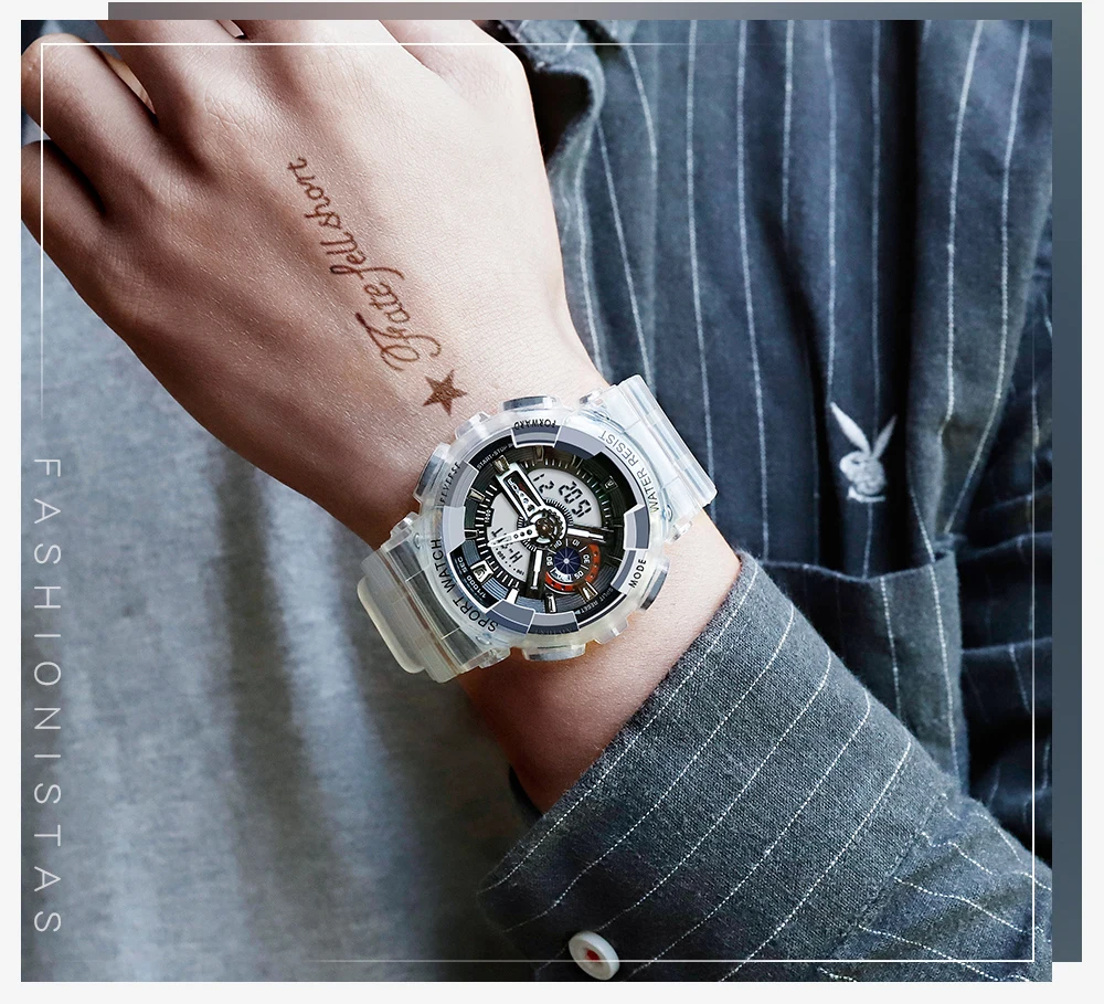 Fashion Sanda Top Brand Women Transparent Watches Waterproof Multi-function Luminous Sports Double Display Couple ElectronicBr