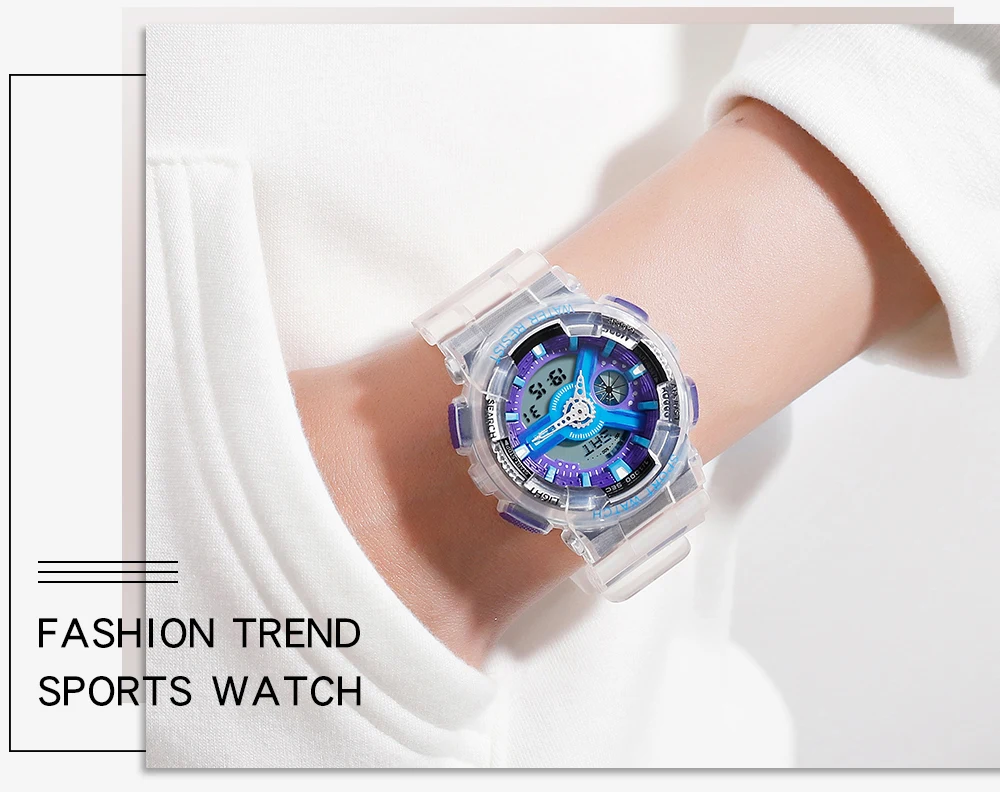 Fashion Sanda Top Brand Women Transparent Watches Waterproof Multi-function Luminous Sports Double Display Couple ElectronicBr