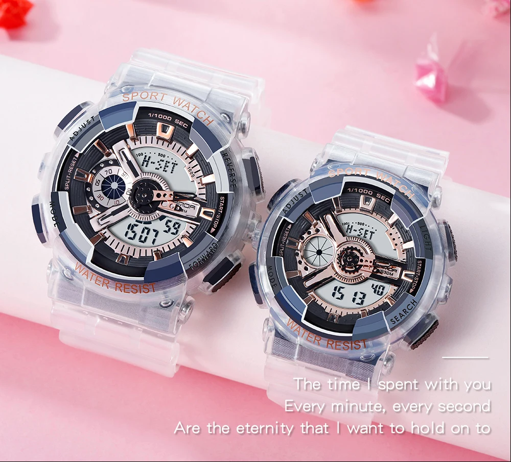 Fashion Sanda Top Brand Women Transparent Watches Waterproof Multi-function Luminous Sports Double Display Couple ElectronicBr