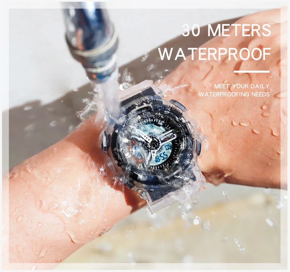 Fashion Sanda Top Brand Women Transparent Watches Waterproof Multi-function Luminous Sports Double Display Couple ElectronicBr